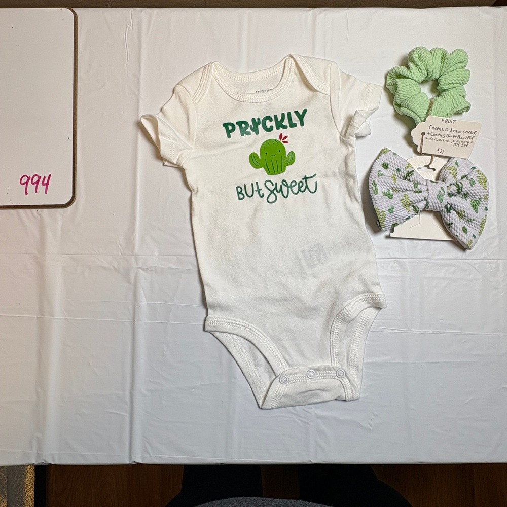 Simple‎ Joys Carters Baby Cactus Bodysuit Headband Scrunchie Set 0-3M Mommy & Me